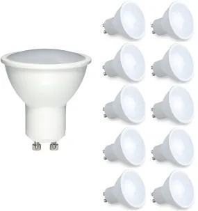 Pack of 10 units, Dimmable LED GU10, 7W Equivalent to 50W Halogen Bulbs, 3000K Warm White, 500Lm, Controlled by LED Dimmer Switch, Perfect for Home Use