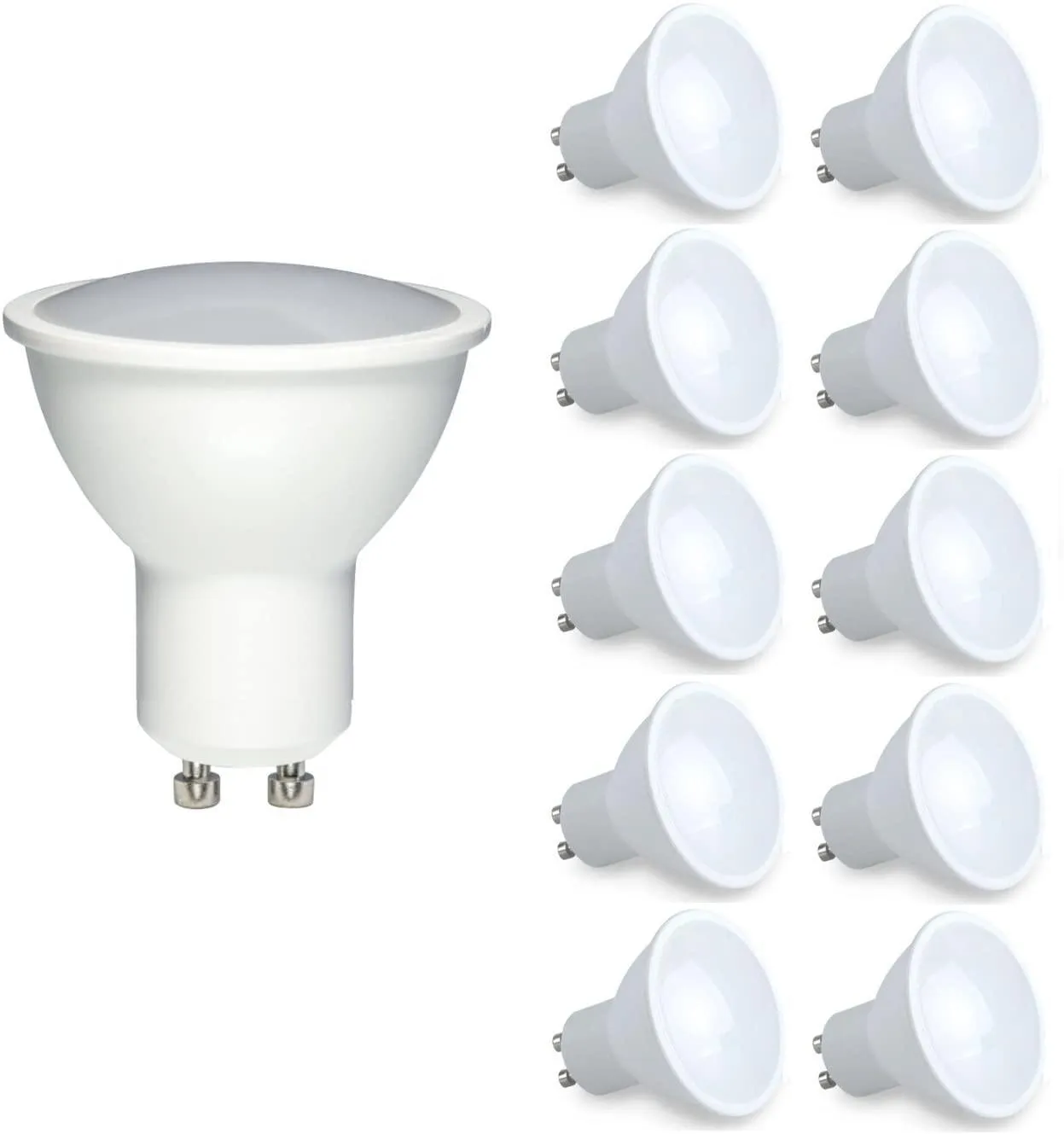 Pack of 10 units, Dimmable LED GU10, 7W Equivalent to 50W Halogen Bulbs, 3000K Warm White, 500Lm, Controlled by LED Dimmer Switch, Perfect for Home Use
