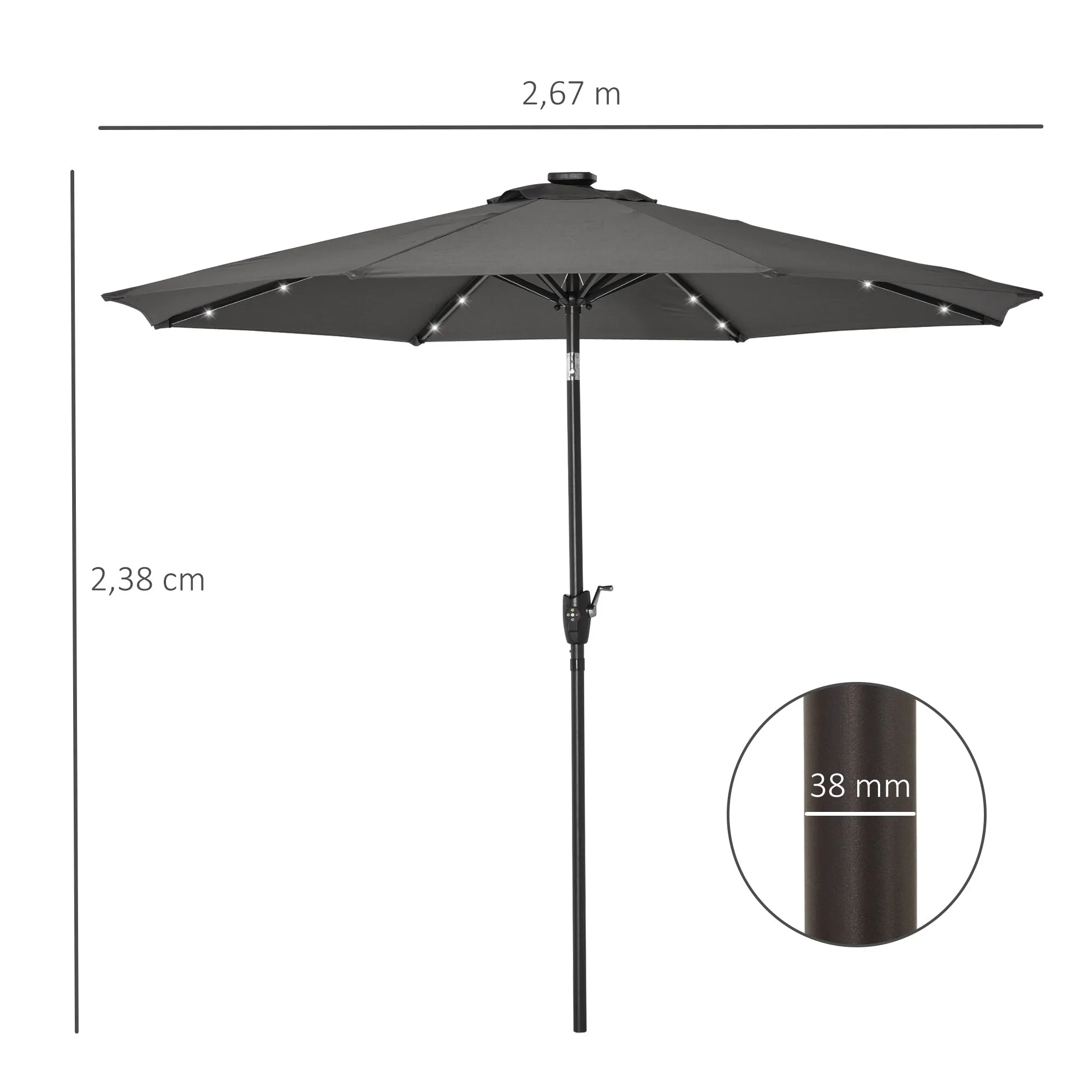 Patio Umbrella With Lights Adjustable Tilt - Grey