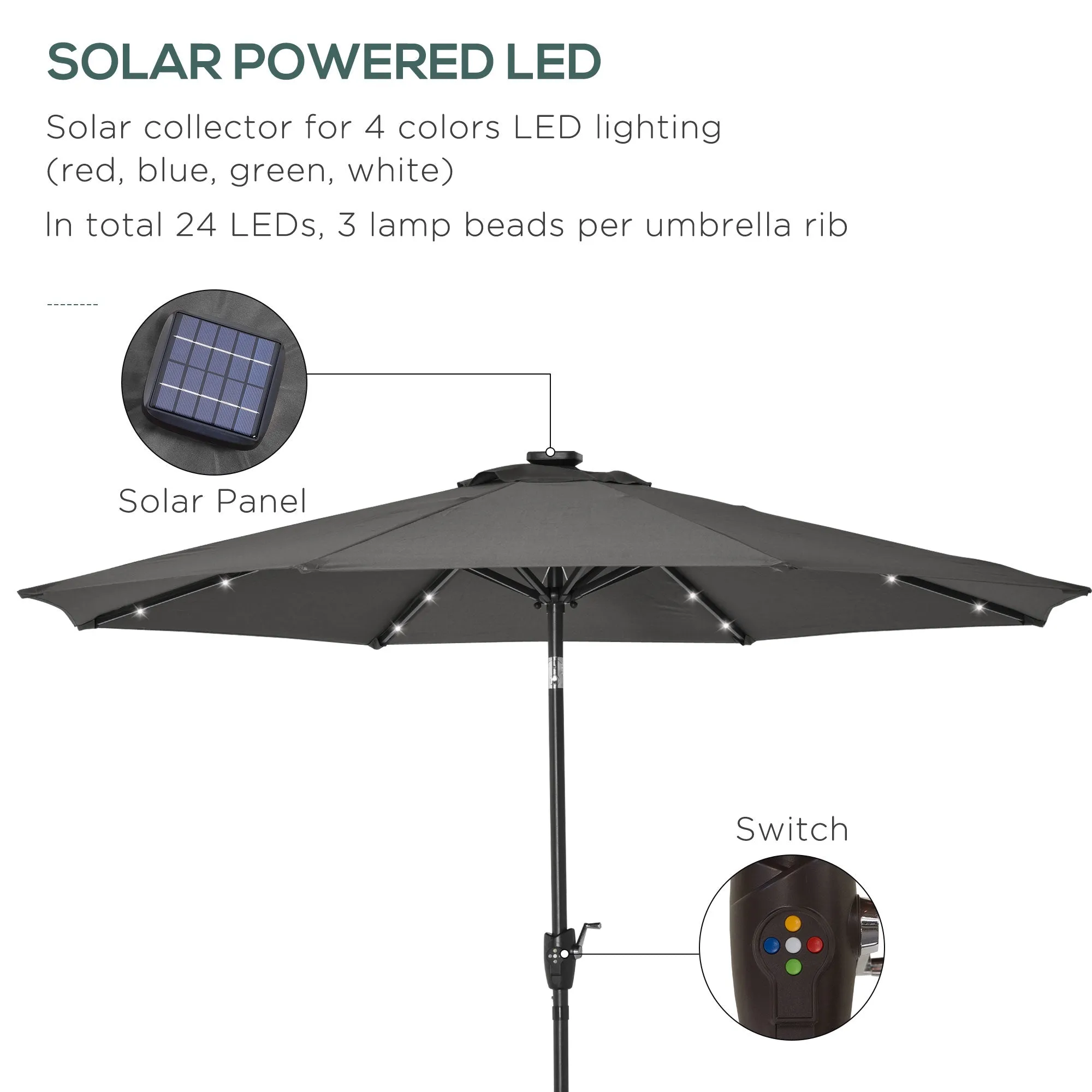 Patio Umbrella With Lights Adjustable Tilt - Grey