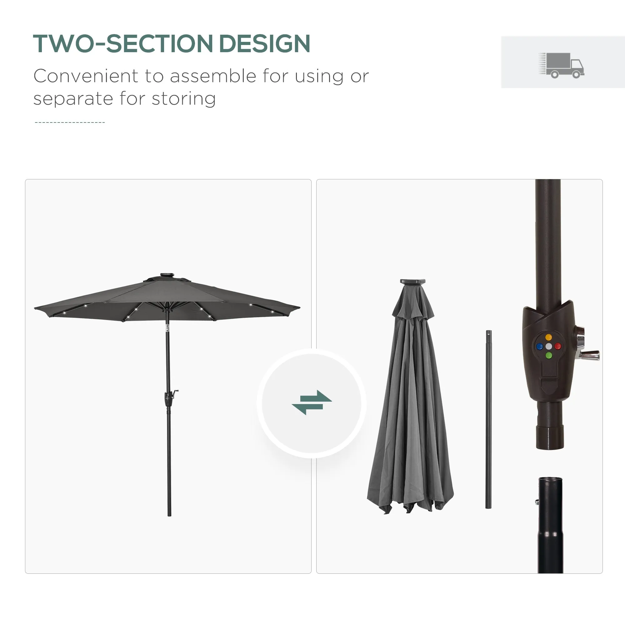 Patio Umbrella With Lights Adjustable Tilt - Grey