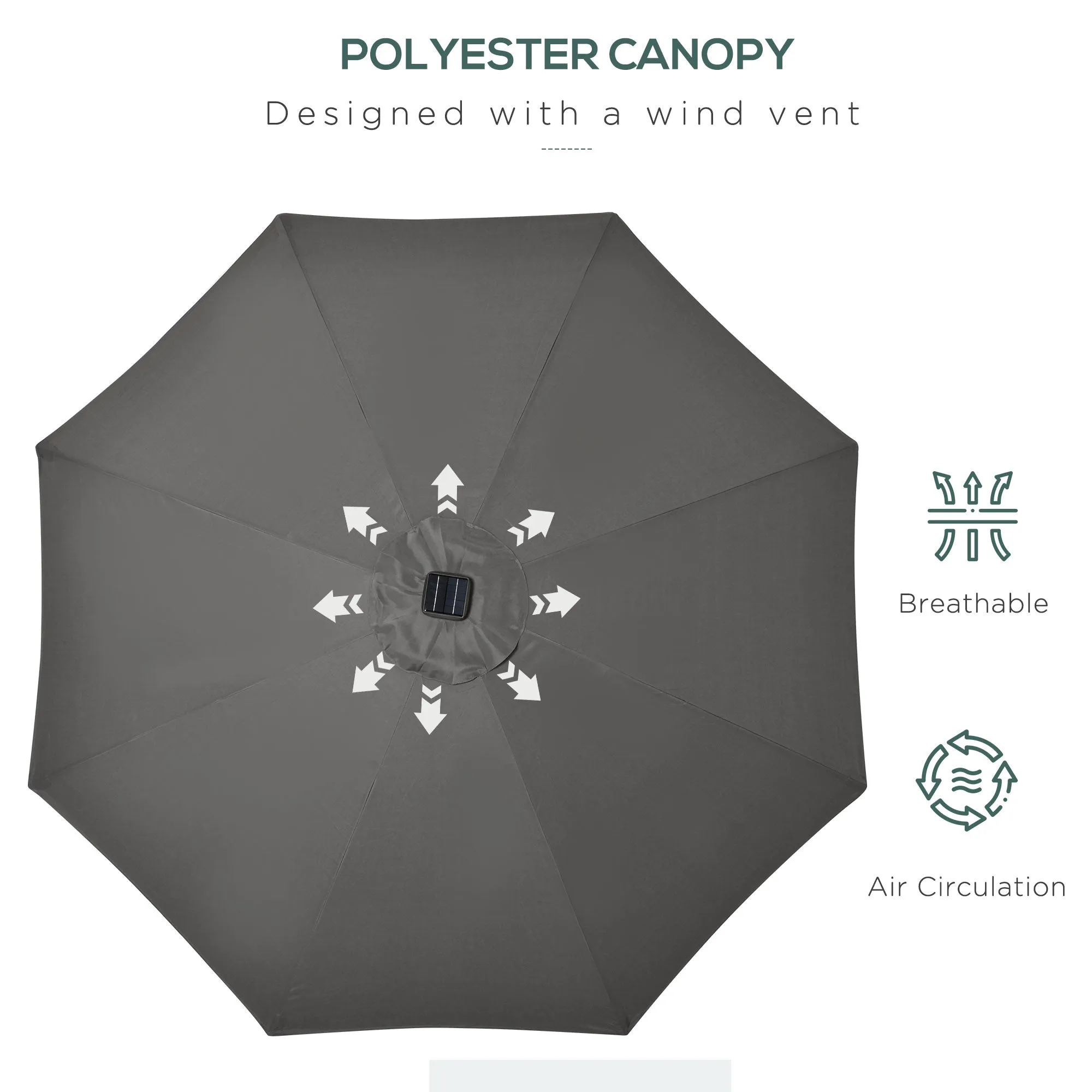 Patio Umbrella With Lights Adjustable Tilt - Grey