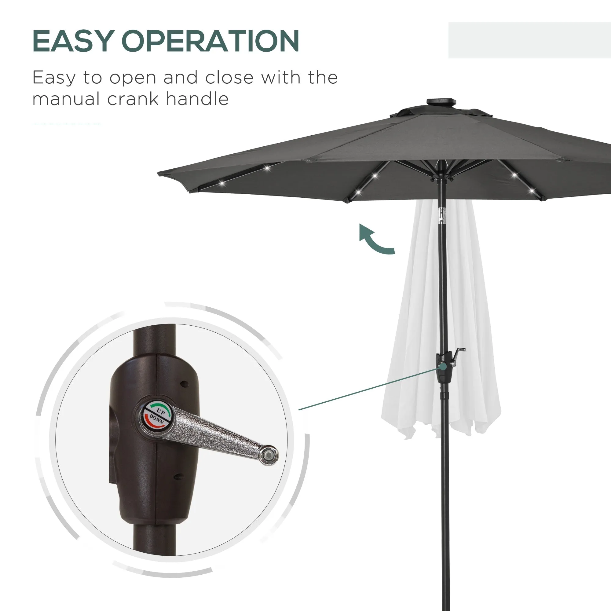 Patio Umbrella With Lights Adjustable Tilt - Grey
