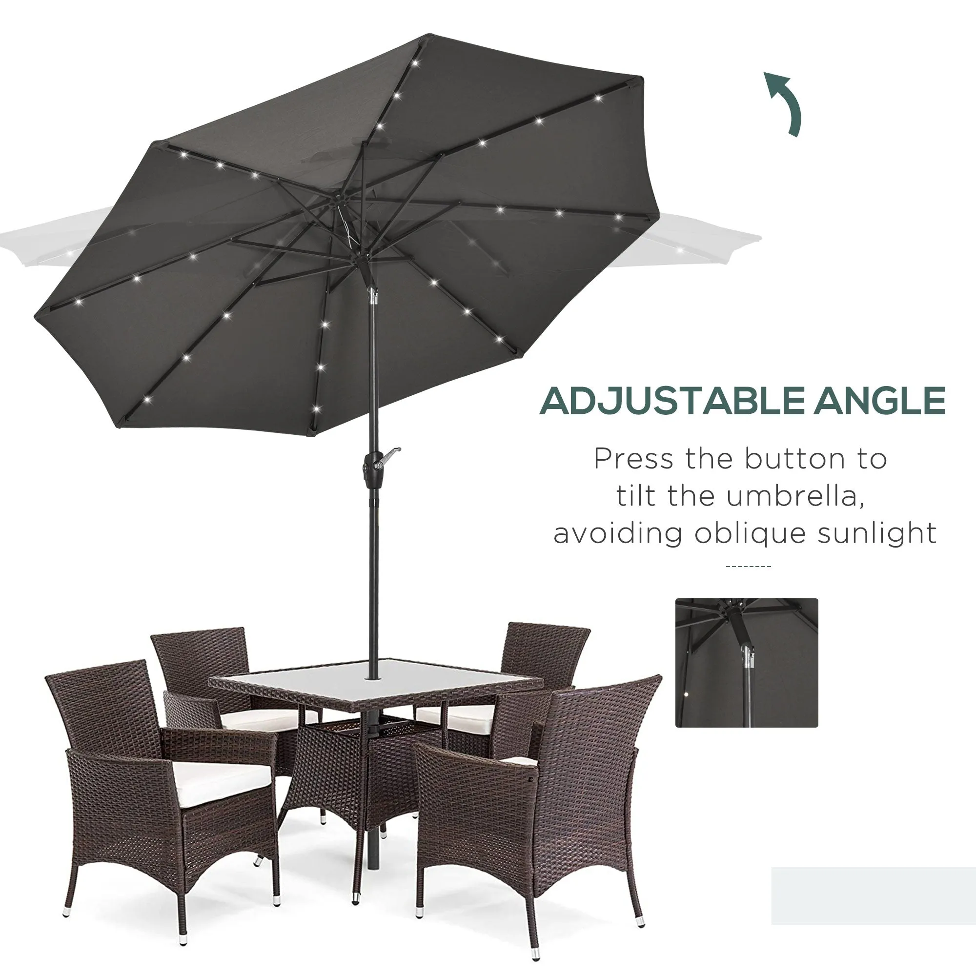 Patio Umbrella With Lights Adjustable Tilt - Grey
