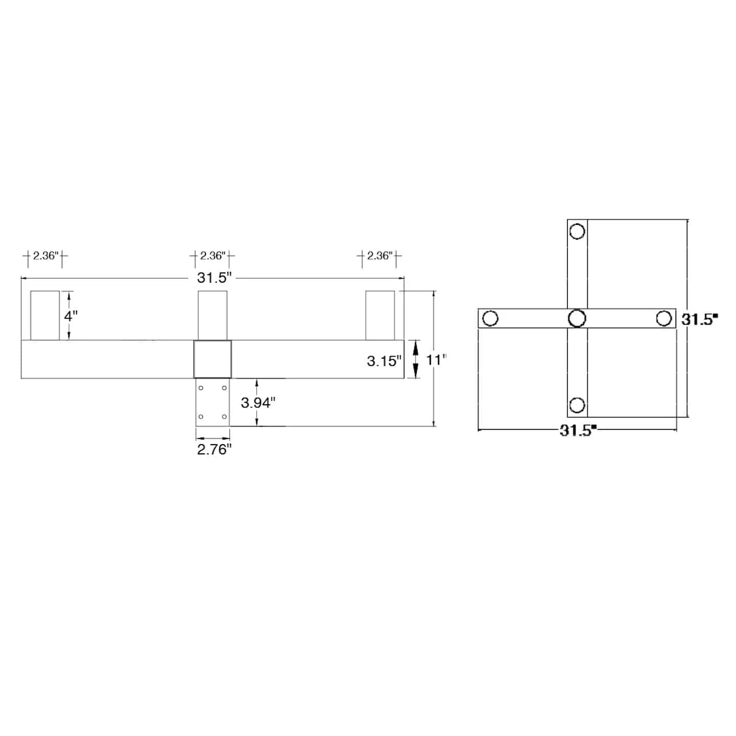 Quad 90 Degree Square Vertical Tenon Adapter, Bronze
