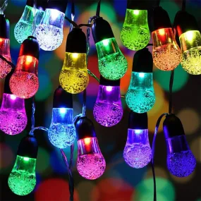 Quntis IP65 Solar String Lights – Outdoor Yard Decor with Colored LED Crystal Bubble Lights for Christmas & Holiday Decor
