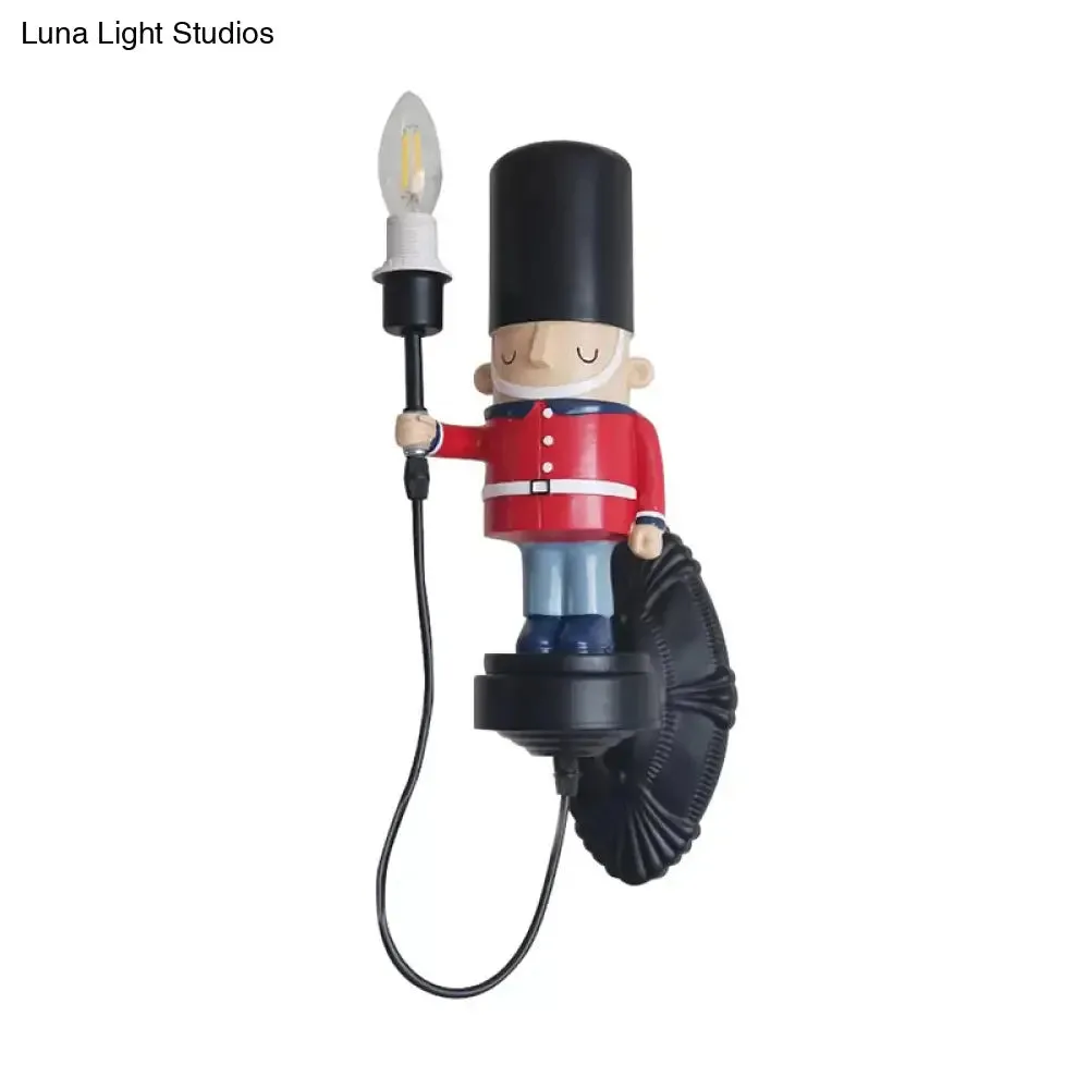 Resin Soldier Wall Sconce with Candle - Black, Ideal for Foyer & Kitchen