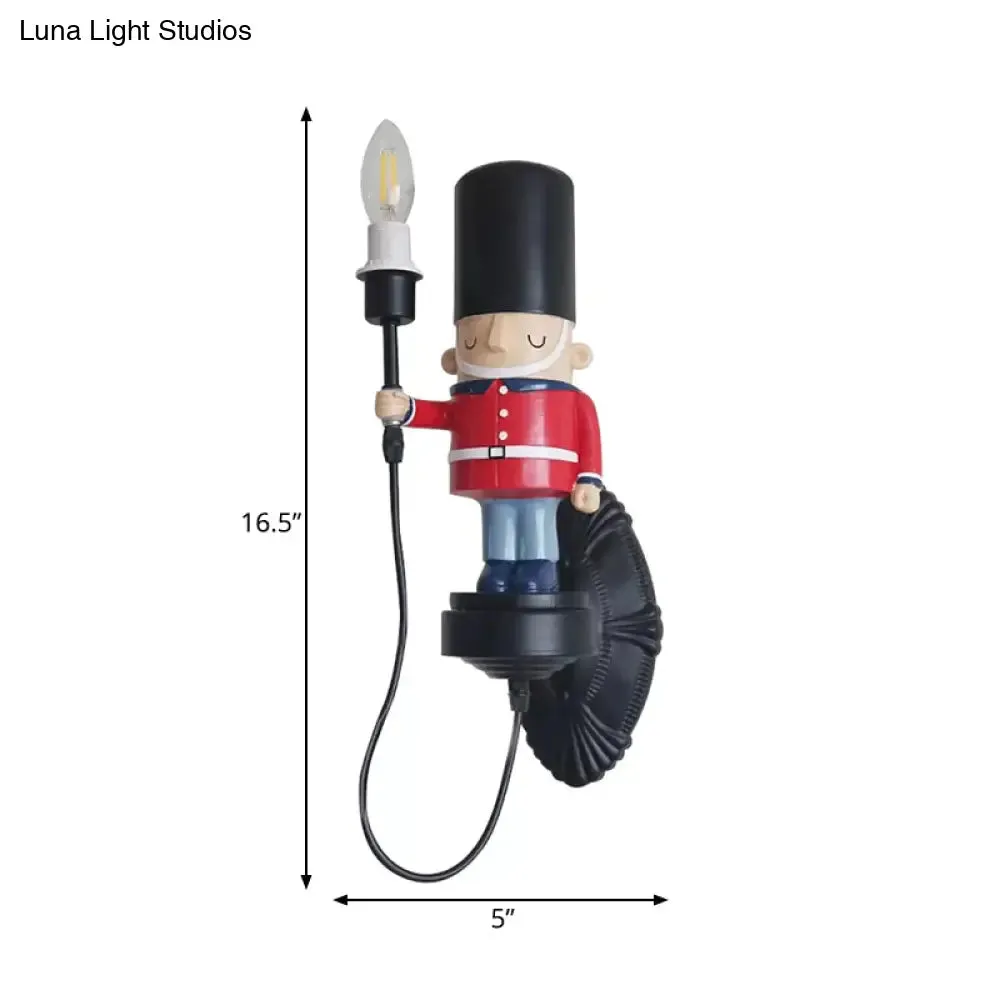 Resin Soldier Wall Sconce with Candle - Black, Ideal for Foyer & Kitchen