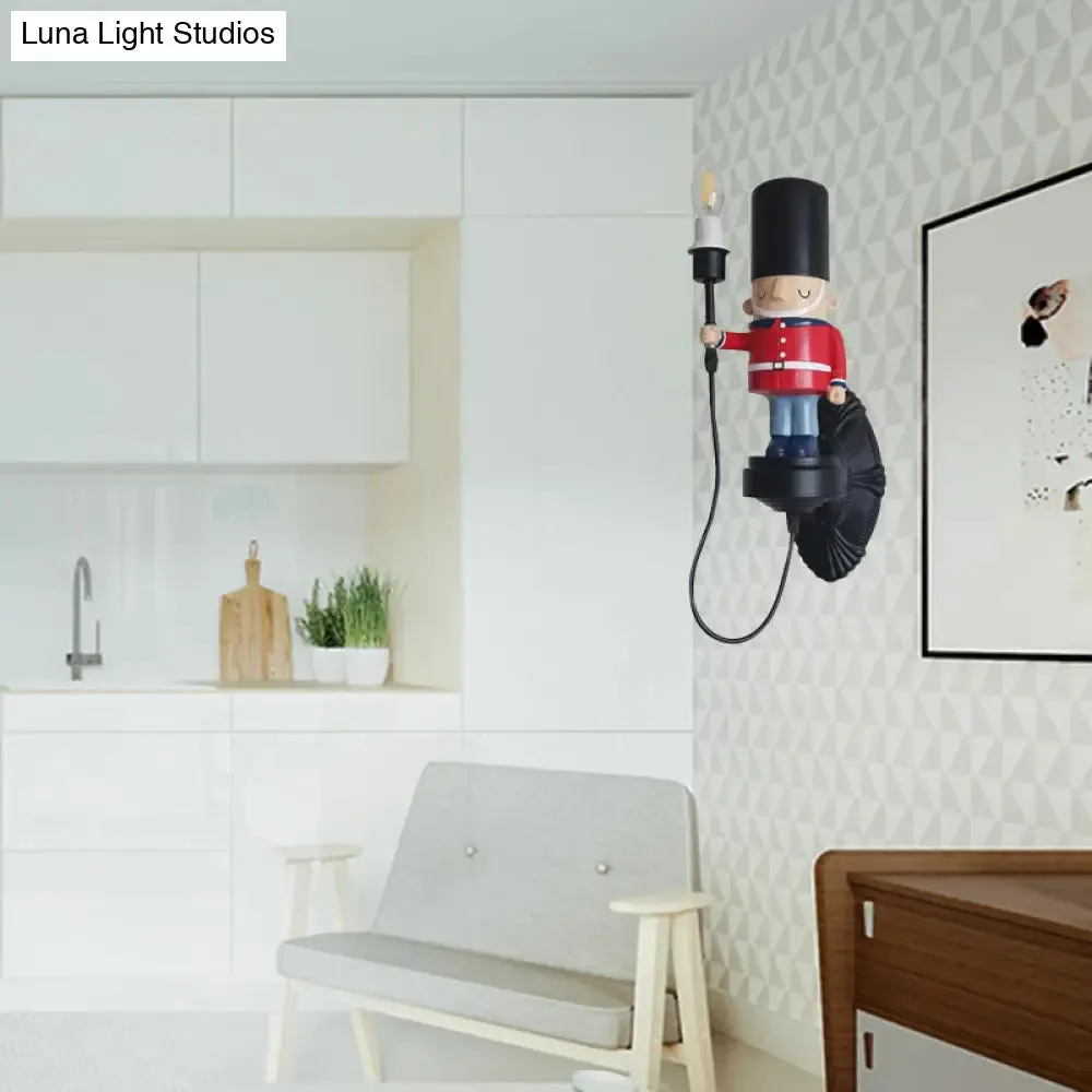 Resin Soldier Wall Sconce with Candle - Black, Ideal for Foyer & Kitchen