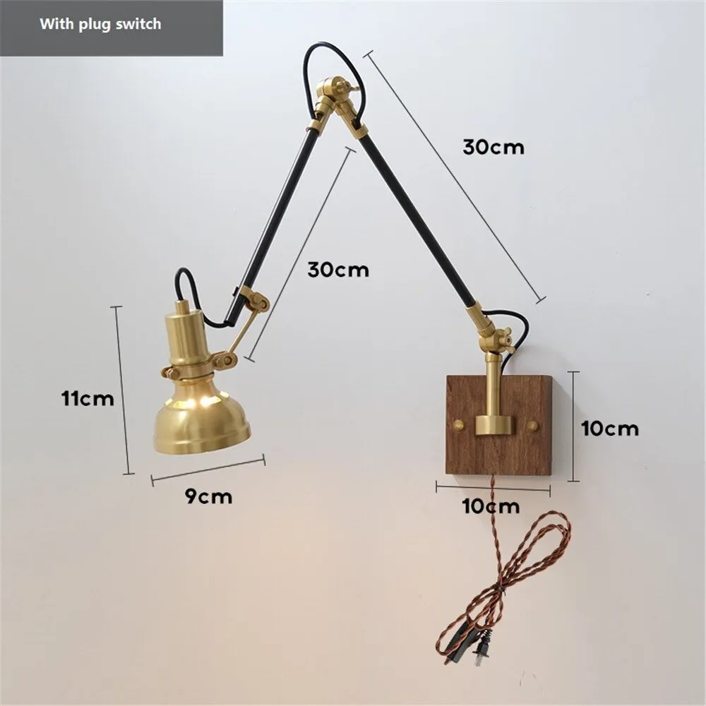 Retro Copper Wall Light with Adjustable Long Swing Arm