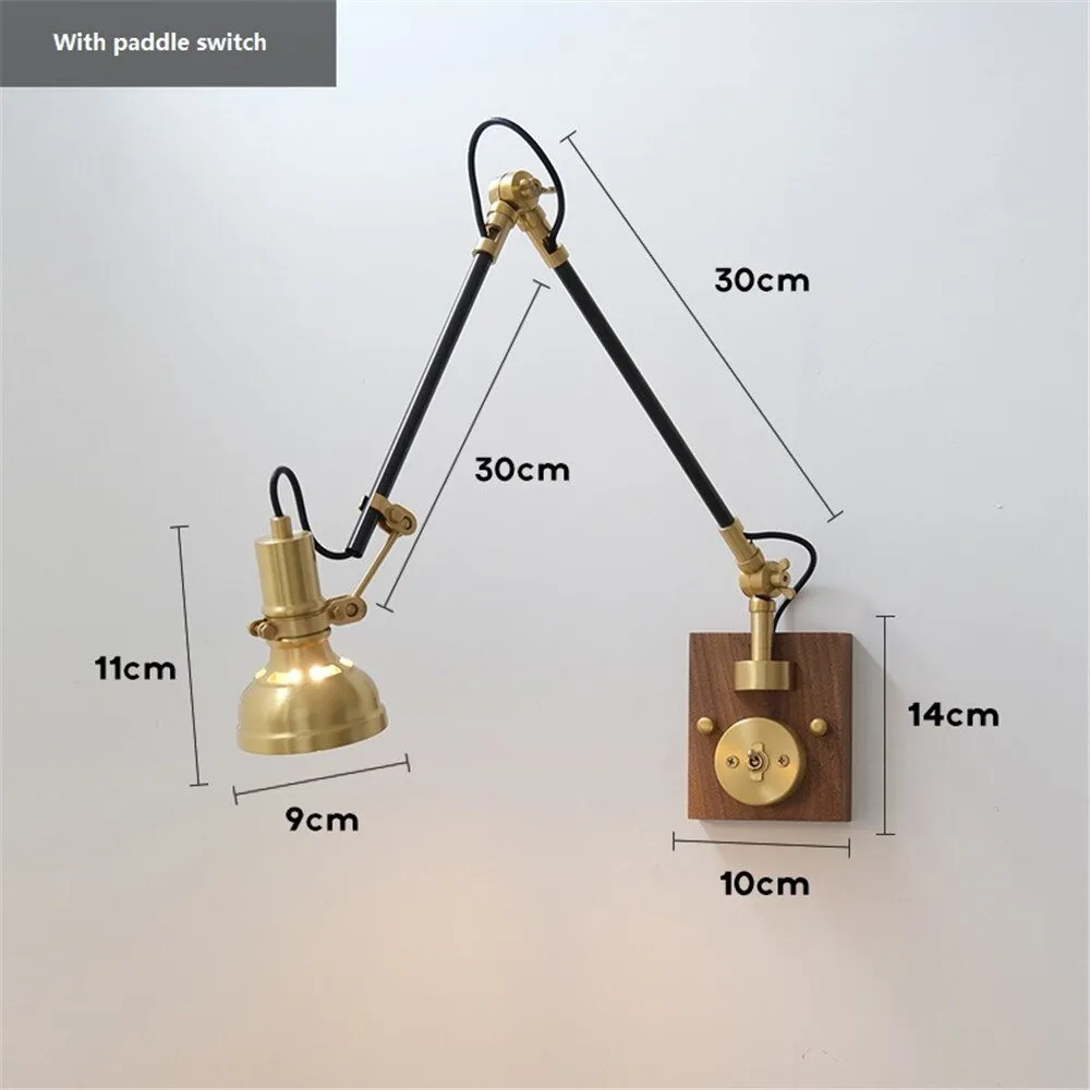 Retro Copper Wall Light with Adjustable Long Swing Arm