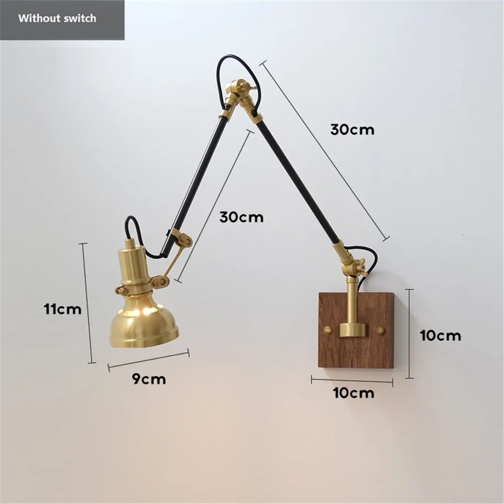 Retro Copper Wall Light with Adjustable Long Swing Arm