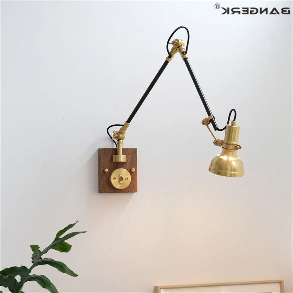 Retro Copper Wall Light with Adjustable Long Swing Arm