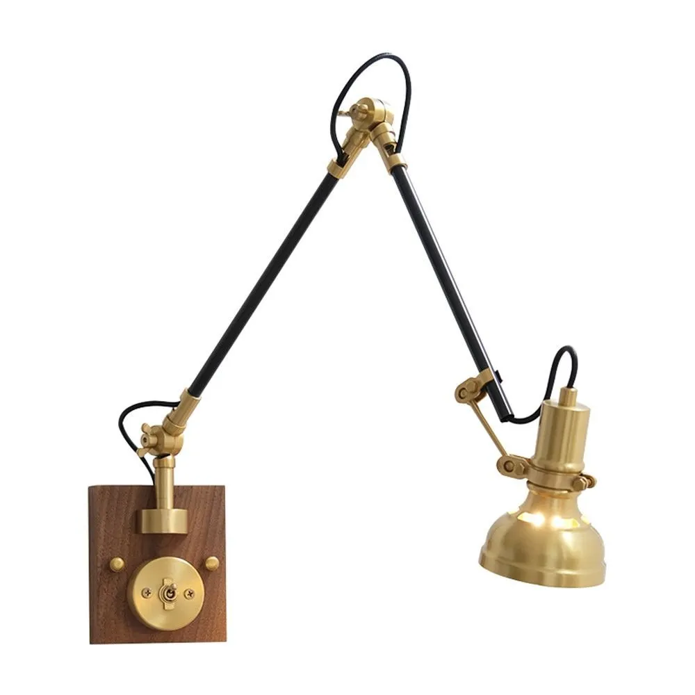 Retro Copper Wall Light with Adjustable Long Swing Arm