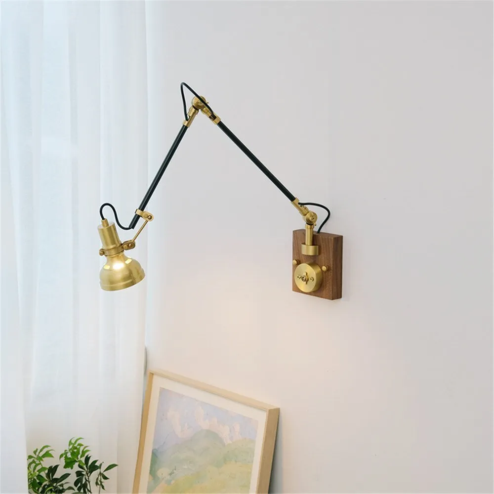 Retro Copper Wall Light with Adjustable Long Swing Arm