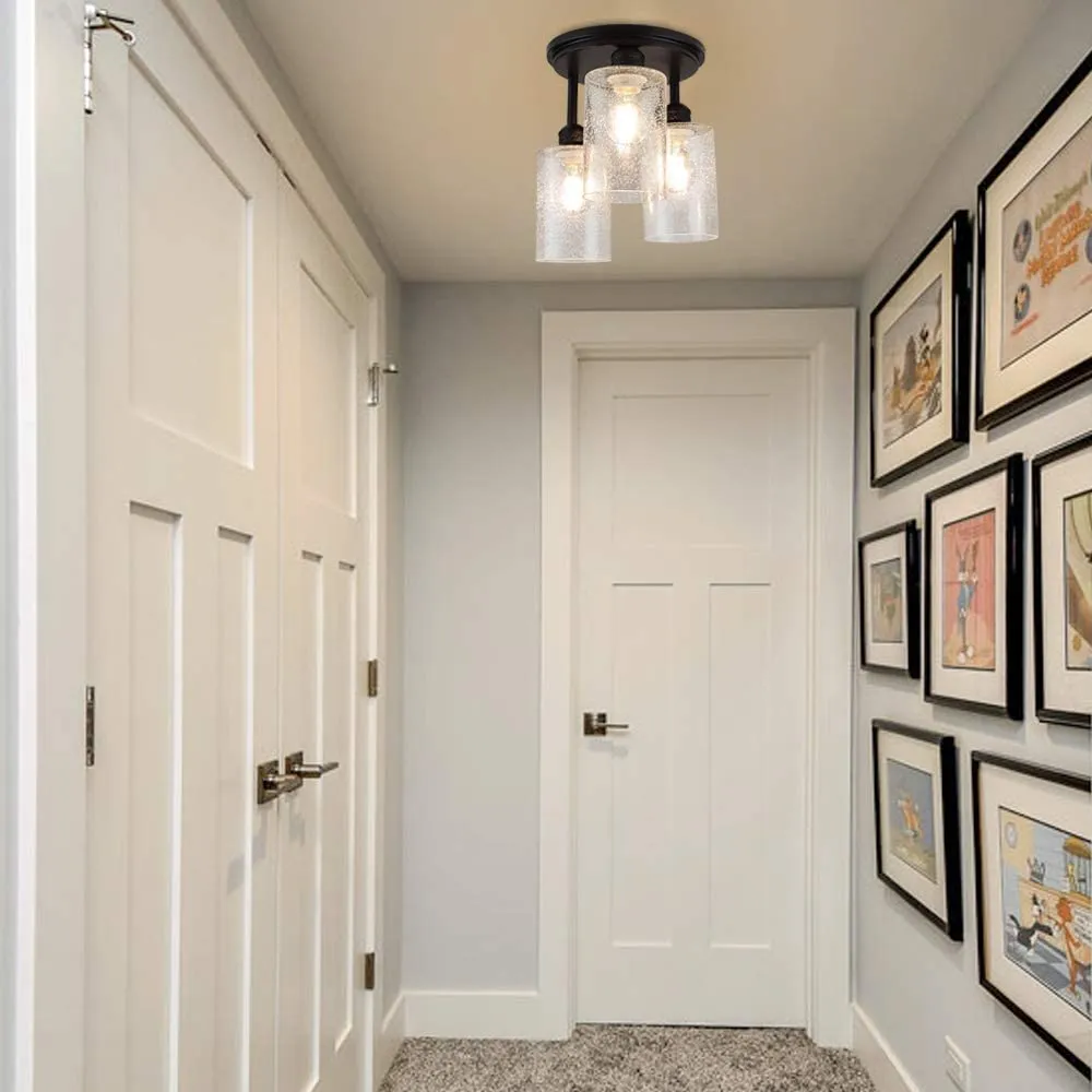 Semi Flush Mount Ceiling Light Farmhouse Seeded Glass Chandelier with 3-Light
