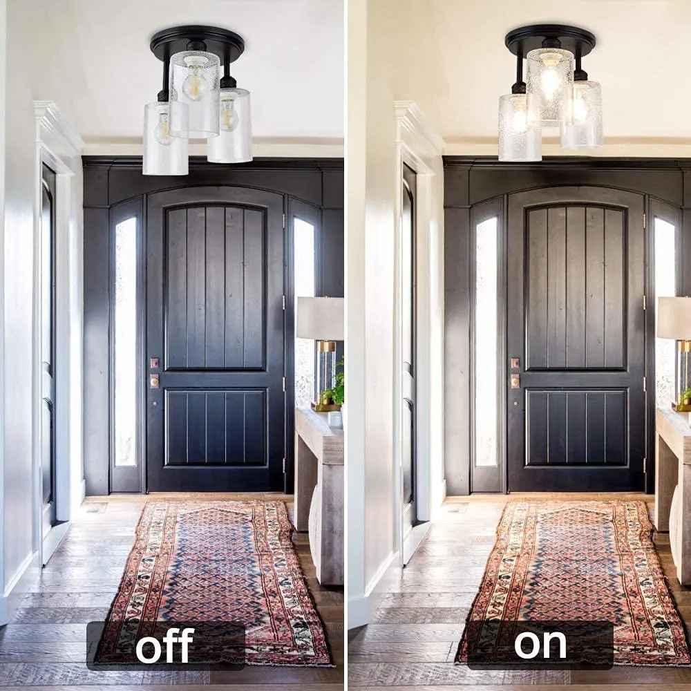 Semi Flush Mount Ceiling Light Farmhouse Seeded Glass Chandelier with 3-Light