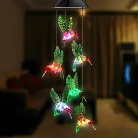 Solar Changing Color Hummingbird Wind Chime Hanging Lamp Windchime Light Garden