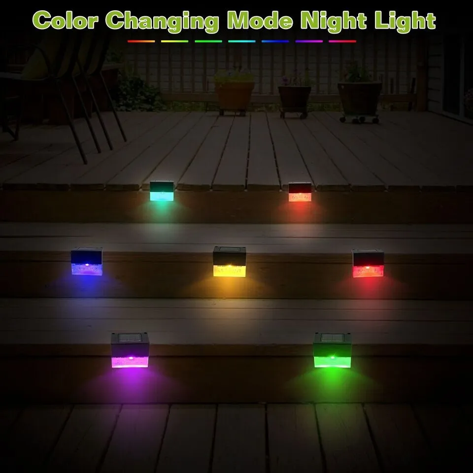 Solar Deck Lights 4 Pack, Solar Step Lights Outdoor, Warm White/Color Changing Solar Fence Light for Patio Garden Yard