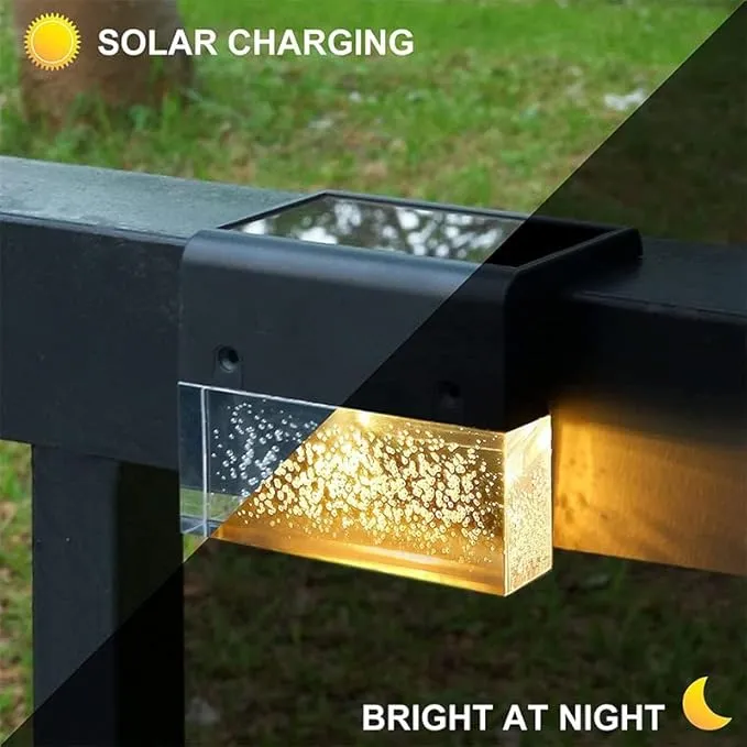 Solar Deck Lights 4 Pack, Solar Step Lights Outdoor, Warm White/Color Changing Solar Fence Light for Patio Garden Yard