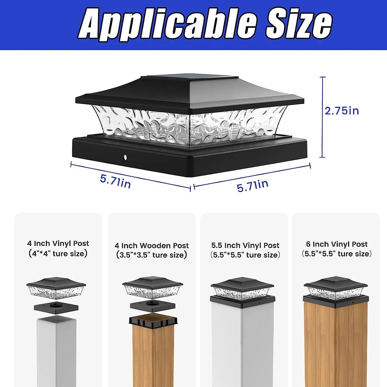 Solar Fence Post Lights Solar Powered Outdoor LED Lighting Solar Fence Lights Two Light Modes Suitable for 3.5-5.5 Wooden Posts