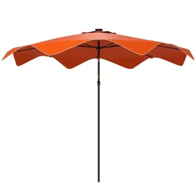 Solar Patio Umbrella with LED and Tilt, Outdoor Market Table Umbrella Parasol with Crank, 3 x 3 (m), Orange