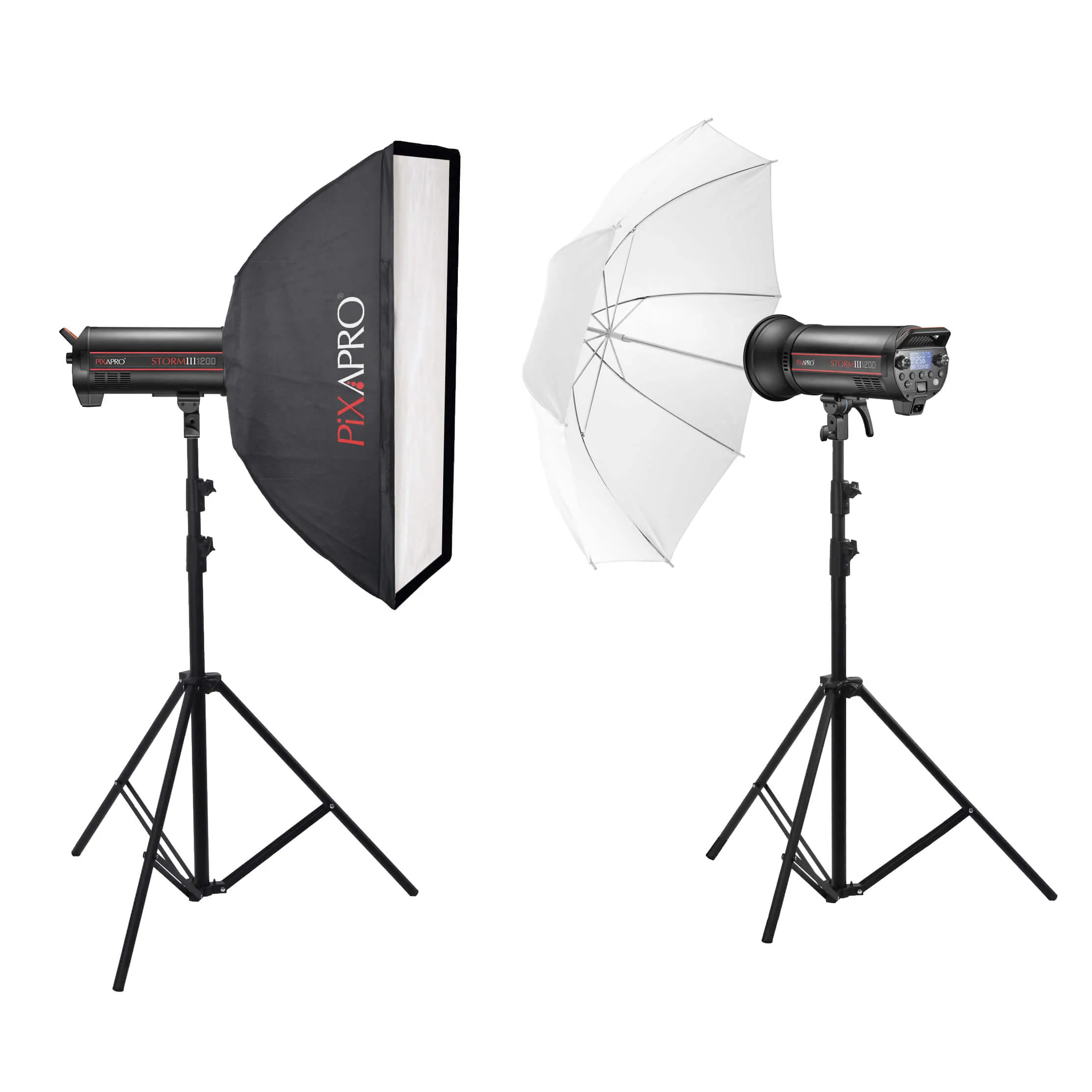 STORM1200III High-Speed Flash Light Twin Kit with Umbrella & Softbox (QT1200 III)