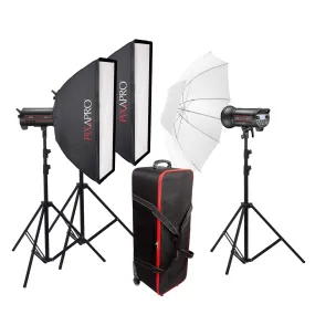 STORM400III Three-Head Battery LED Strobe Light with Umbrella & Softbox - CLEARANCE