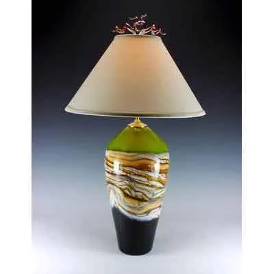 Strata Cylinder Table Lamp in Lime by Gartner Blade Art Glass