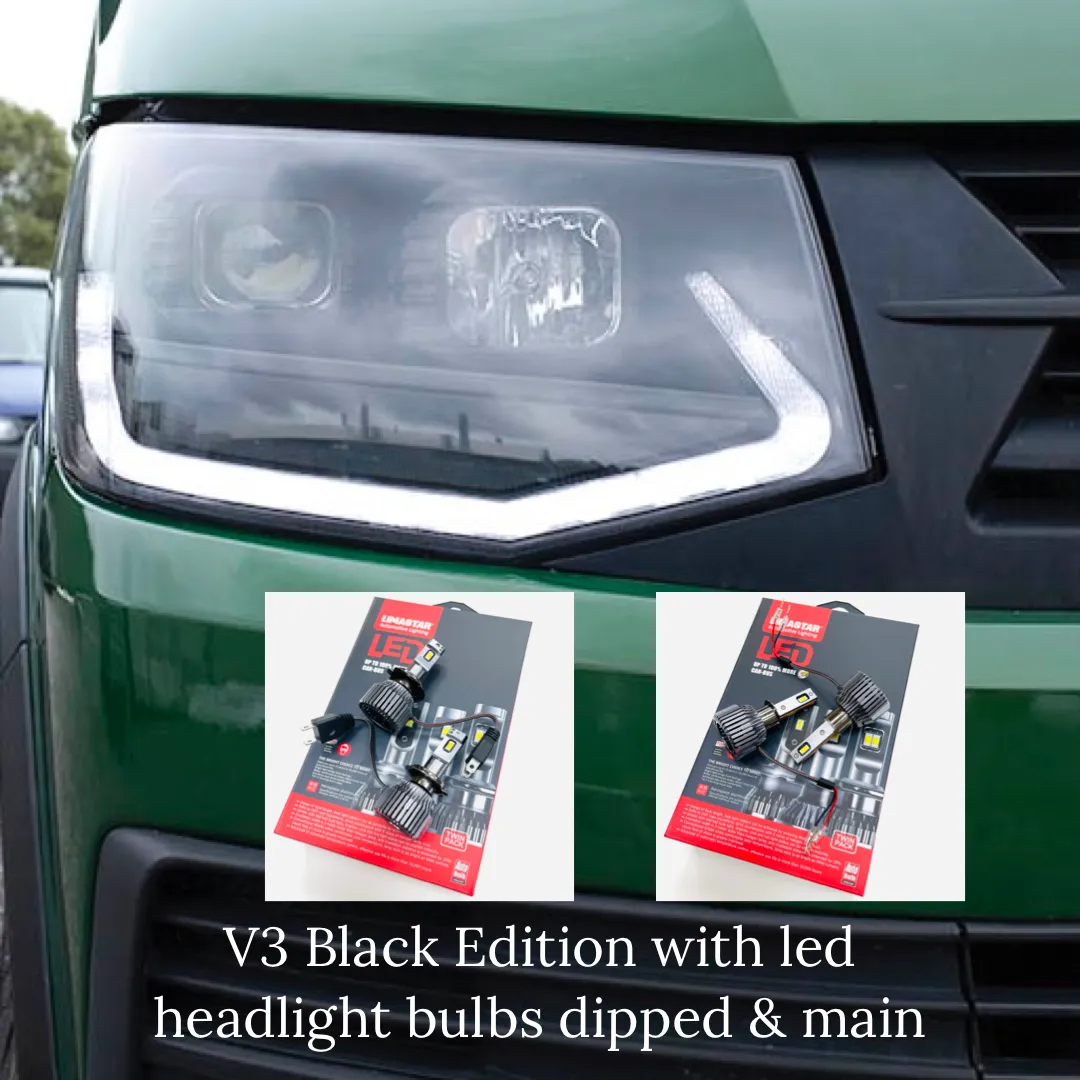T6 LED DRL Headlights V3 Black Edition With LED 6000k Dipped / Full Beam Bulbs & Tailgate LED rear lights