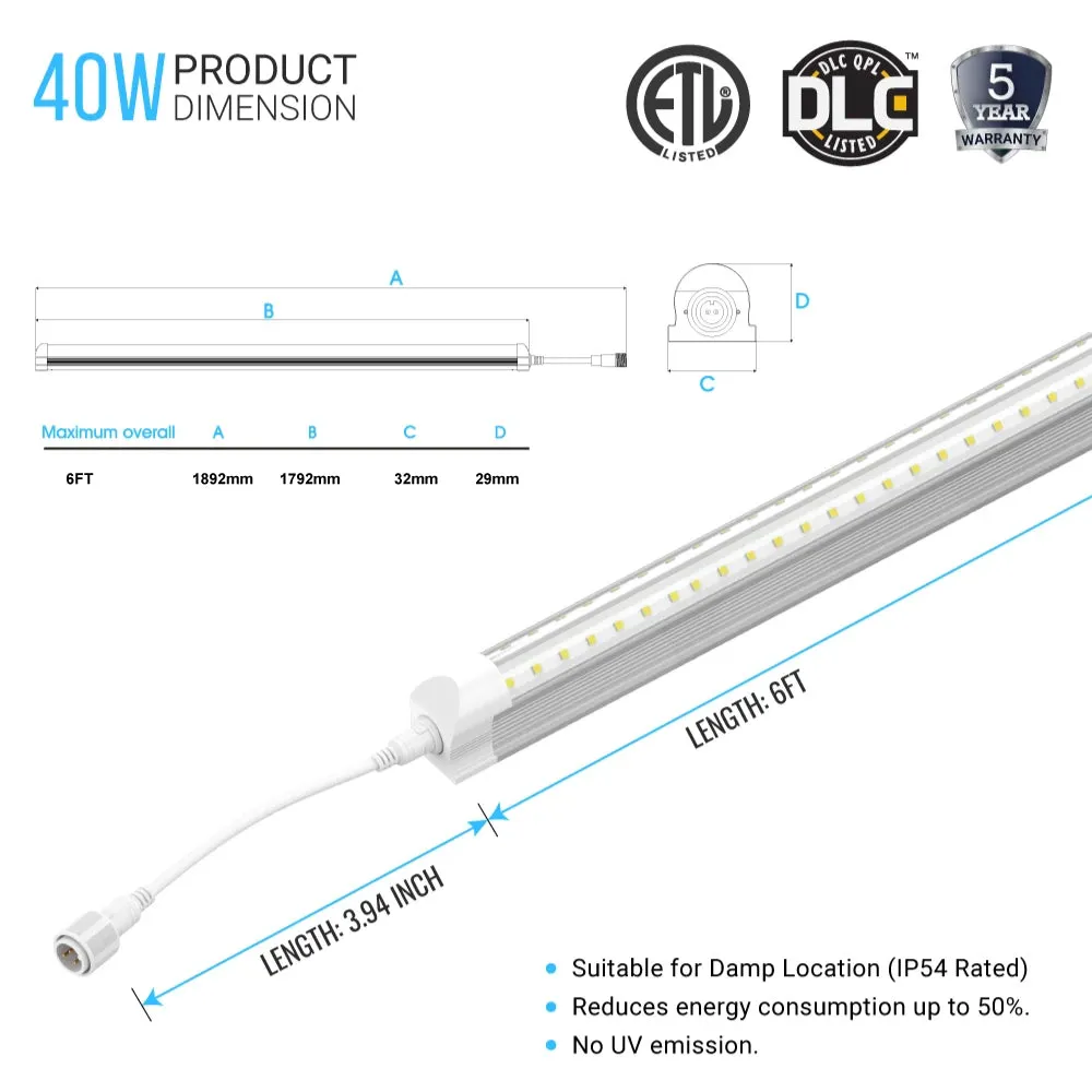 T8 LED Freezer/Cooler Tube - 6ft 40W 5000k - V Shape Clear 4800 Lumens - Rebate Eligible