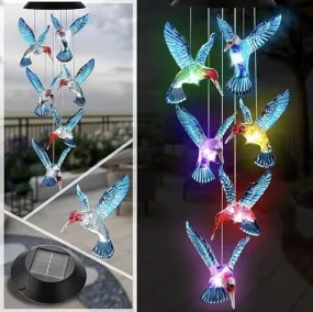 TAIGA Humming Bird Solar Power Wind Chimes for Balcony & Outdoor Home Decoration | Color Changing Hanging LED Lights | Gift Item | Positive Energy Creator in Garden