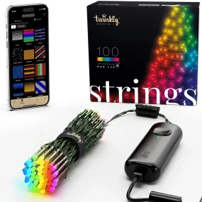 timeless Strings App Controlled Green Wire Christmas Light String Indoor and Outdoor Smart Home Lighting Decoration, Multicolor, 100 RGB LED, 26.2ft