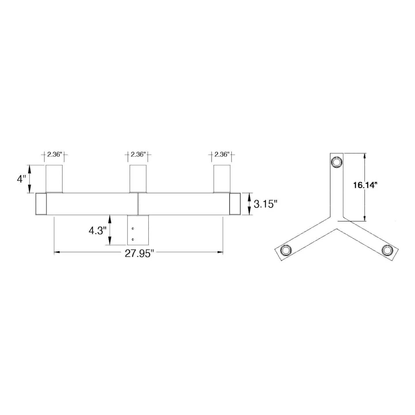 Triple 120 Degree Square Vertical Tenon Adapter, Bronze