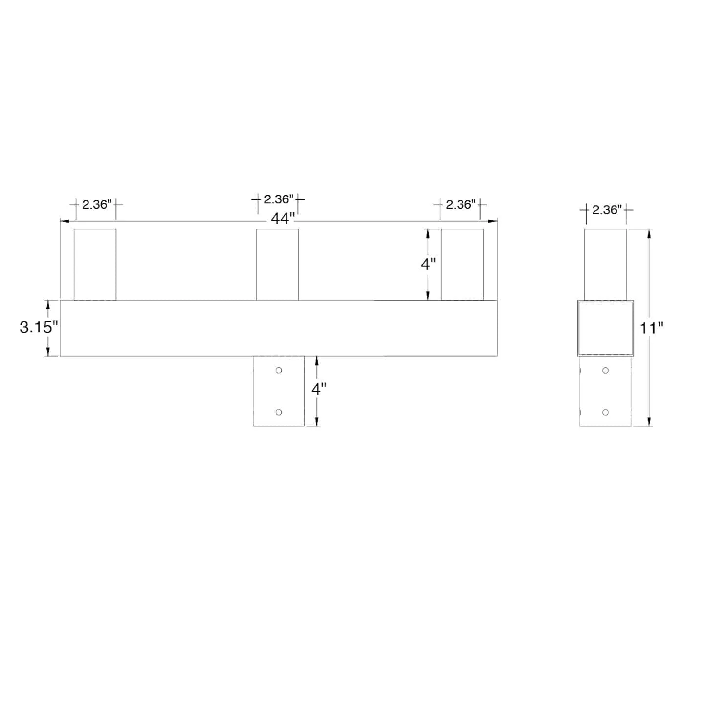 Triple 180 Degree Square Vertical Tenon Adapter, Bronze