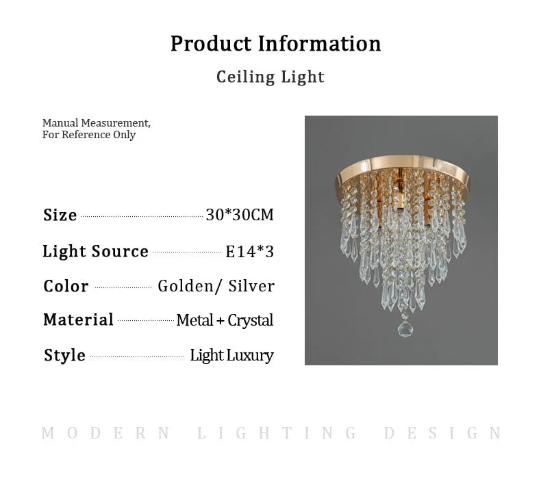 WCUS Golden Ceiling Light Hanging Crystal Ceiling Lamp