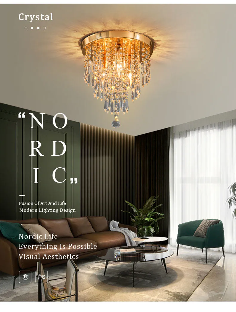 WCUS Golden Ceiling Light Hanging Crystal Ceiling Lamp