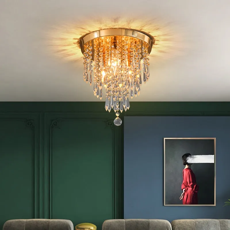WCUS Golden Ceiling Light Hanging Crystal Ceiling Lamp