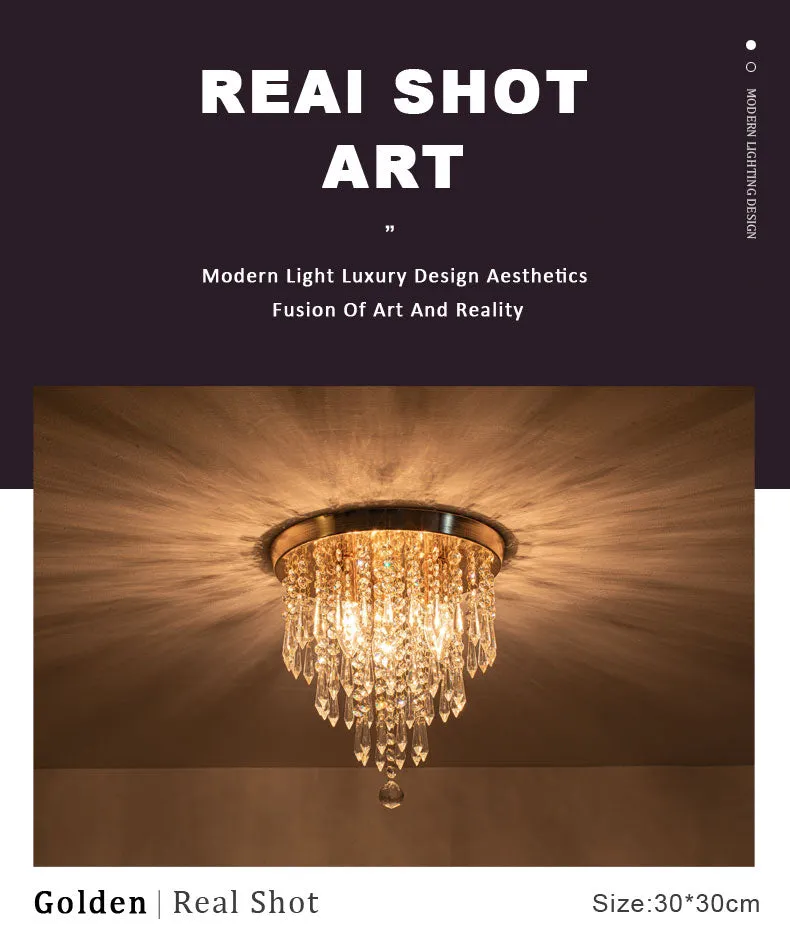 WCUS Golden Ceiling Light Hanging Crystal Ceiling Lamp