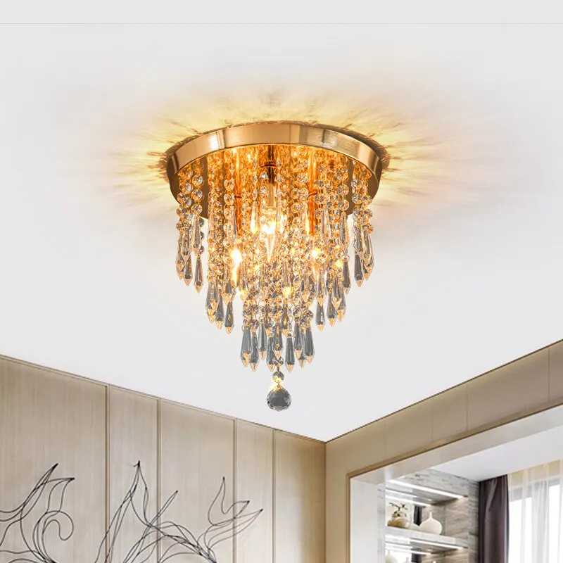WCUS Golden Ceiling Light Hanging Crystal Ceiling Lamp