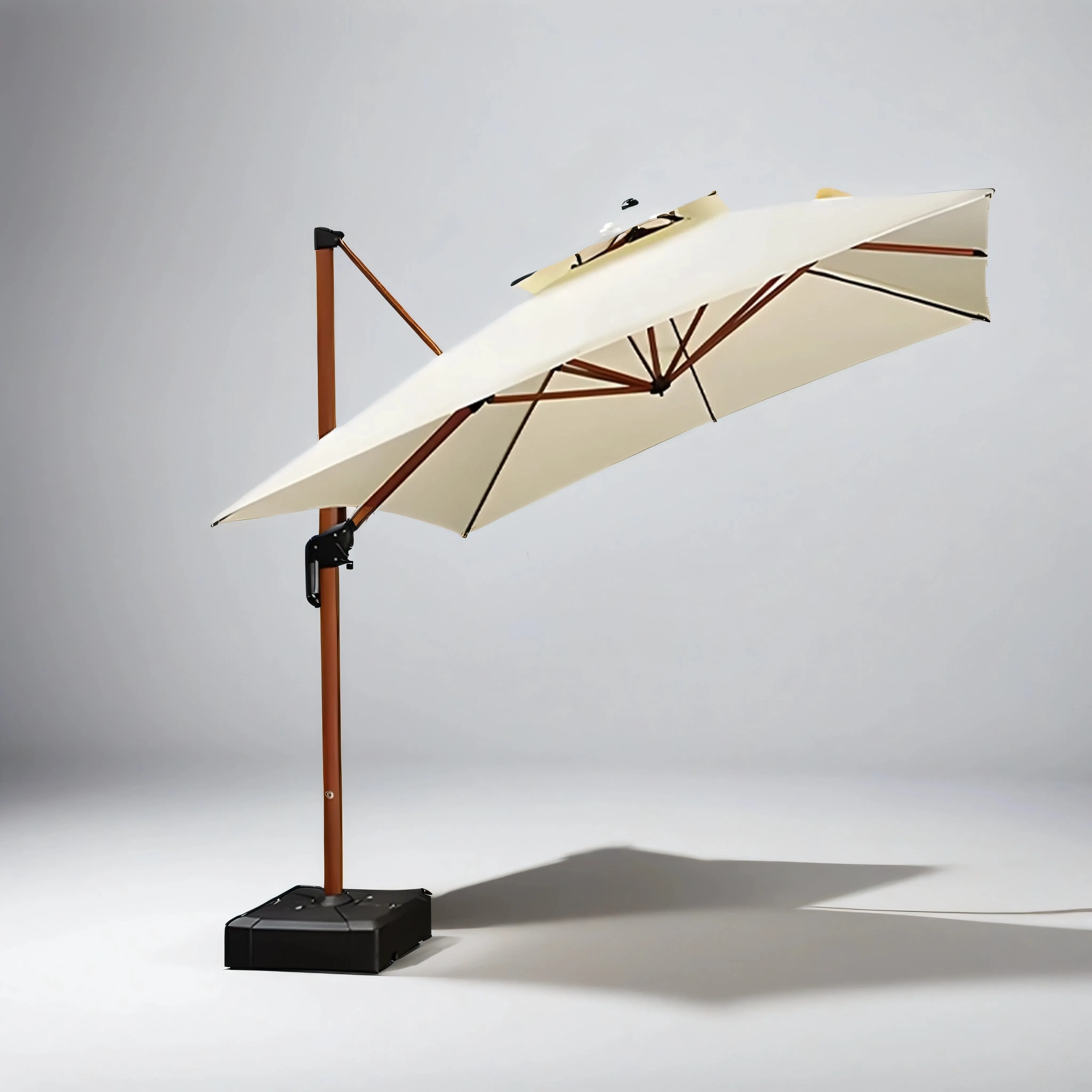 White Umbrella With LED Lights and Solar, 360-degree rotation design