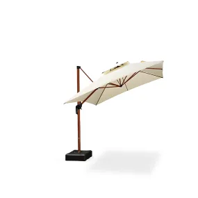 White Umbrella With LED Lights and Solar, 360-degree rotation design