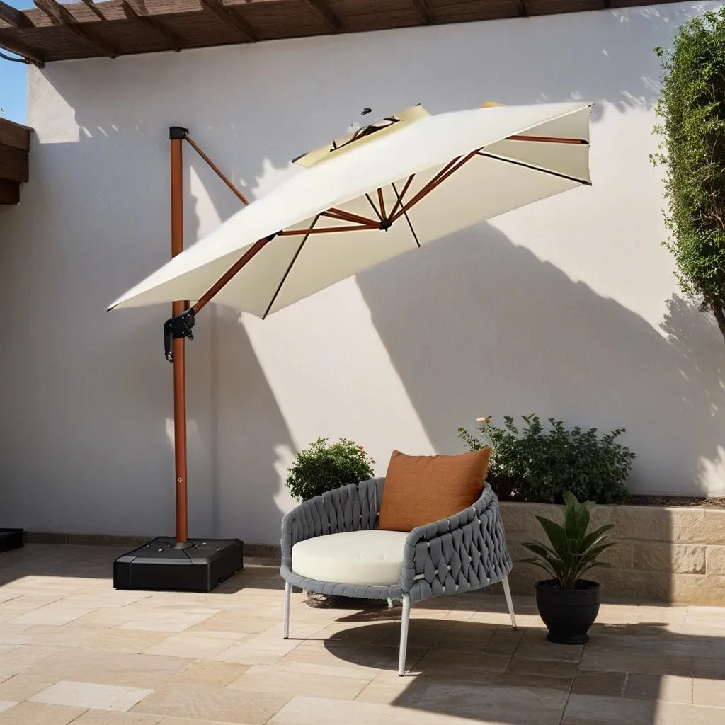 White Umbrella With LED Lights and Solar, 360-degree rotation design