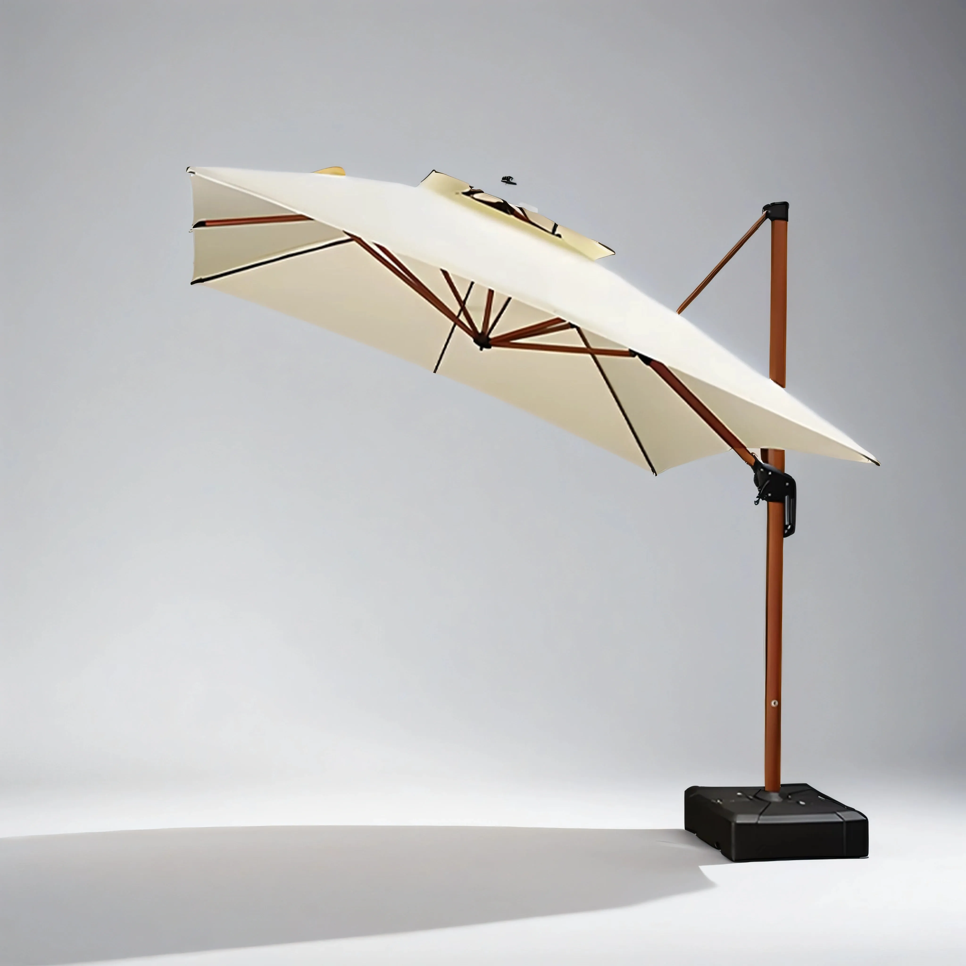 White Umbrella With LED Lights and Solar, 360-degree rotation design