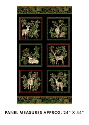 Winter In The Pines Panel in Black - Jackie Robinson - Benartex Fabrics