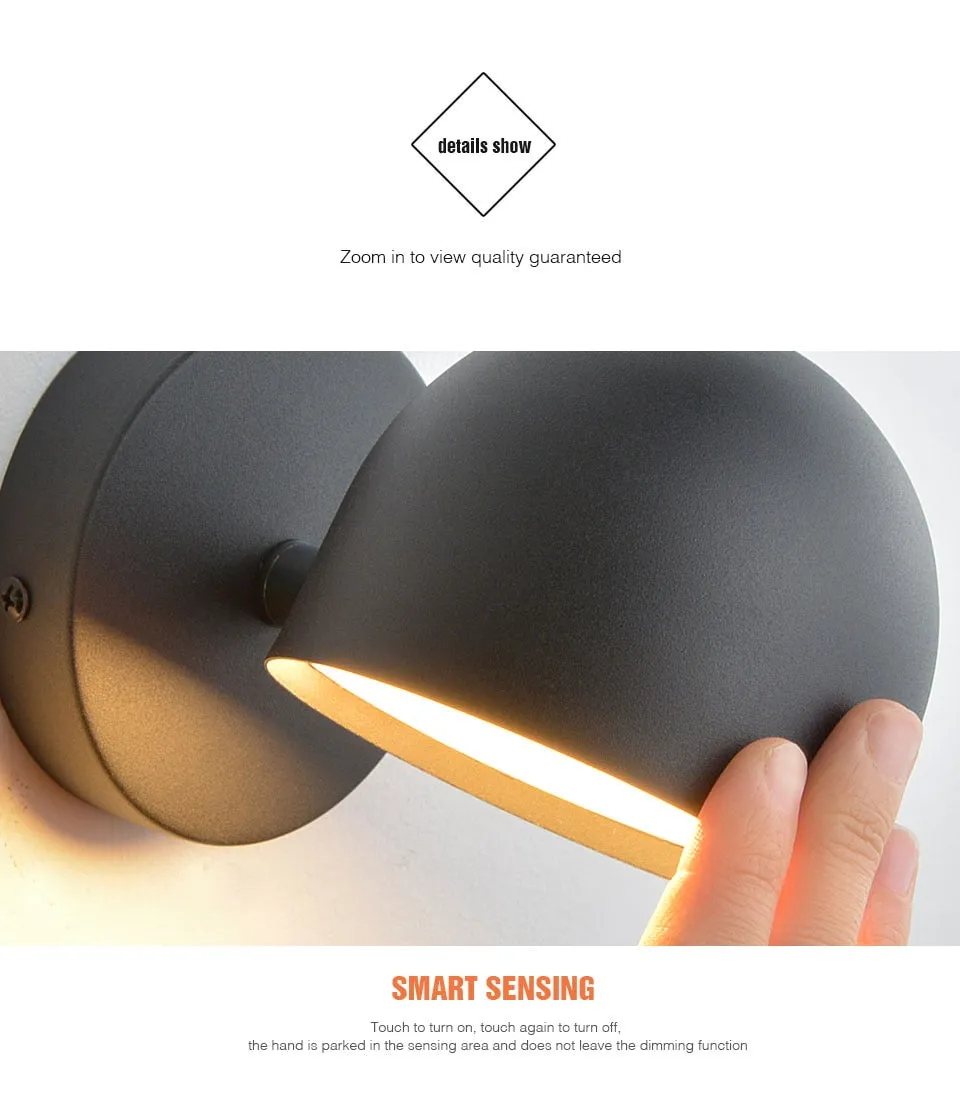 YoE 9W Smart Touch Stepless Dimming Wall Light 350° Rotatable