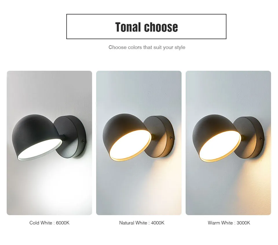 YoE 9W Smart Touch Stepless Dimming Wall Light 350° Rotatable