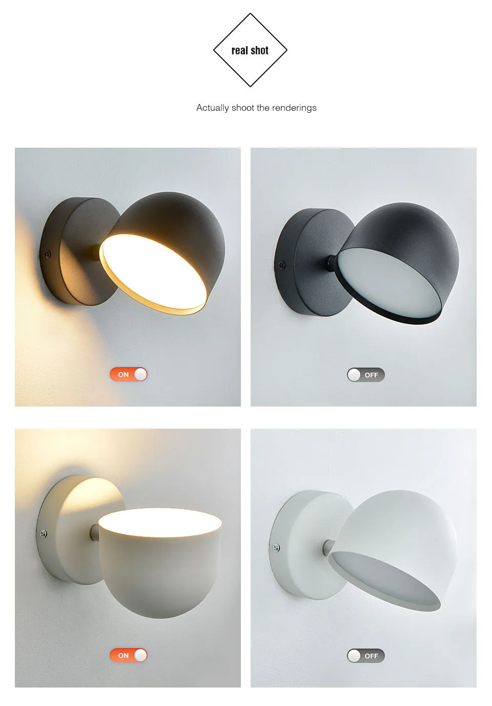 YoE 9W Smart Touch Stepless Dimming Wall Light 350° Rotatable