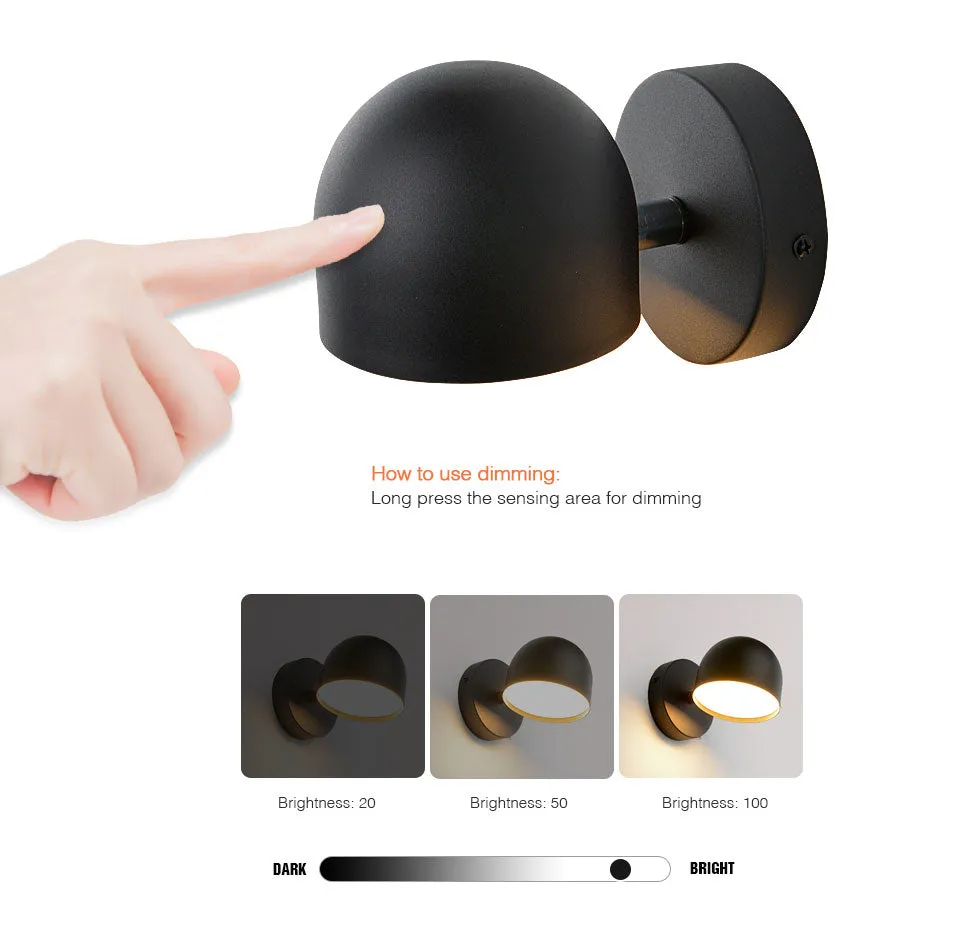 YoE 9W Smart Touch Stepless Dimming Wall Light 350° Rotatable