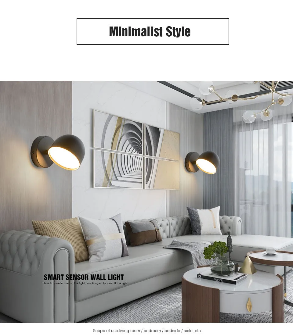 YoE 9W Smart Touch Stepless Dimming Wall Light 350° Rotatable